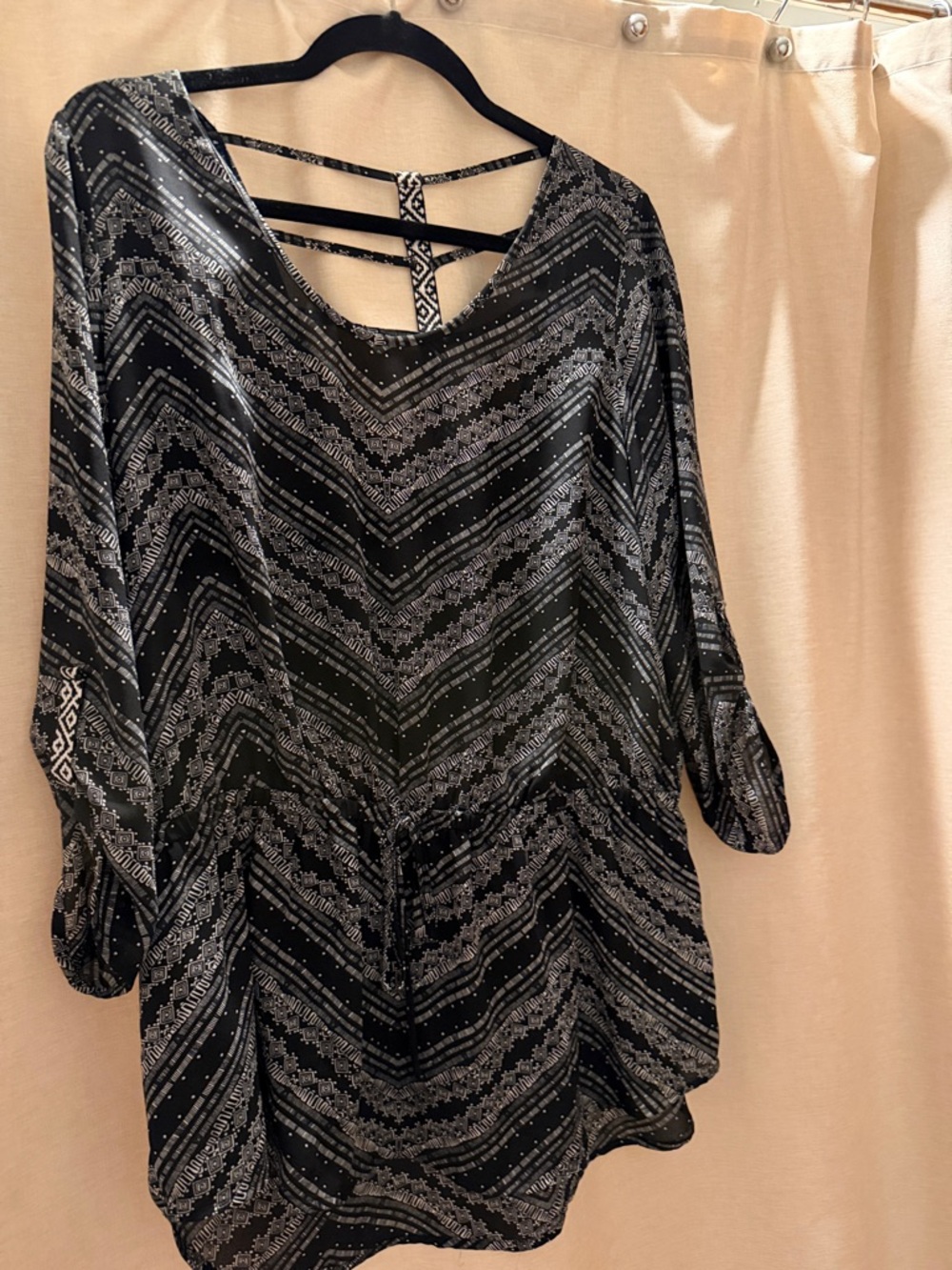 Maurices Black and White Striped Chevron Tunic with Back Strap Detail